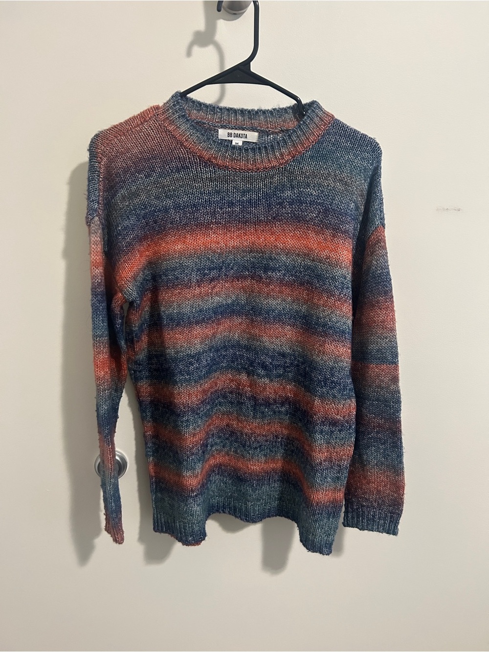 BB Dakota Blue and Orange Striped Scoopneck Sweater